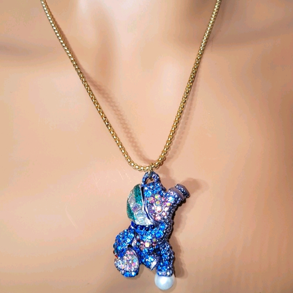 Betsey Johnson Elephant Pendant Long Necklace Blue - Picture 4 of 9